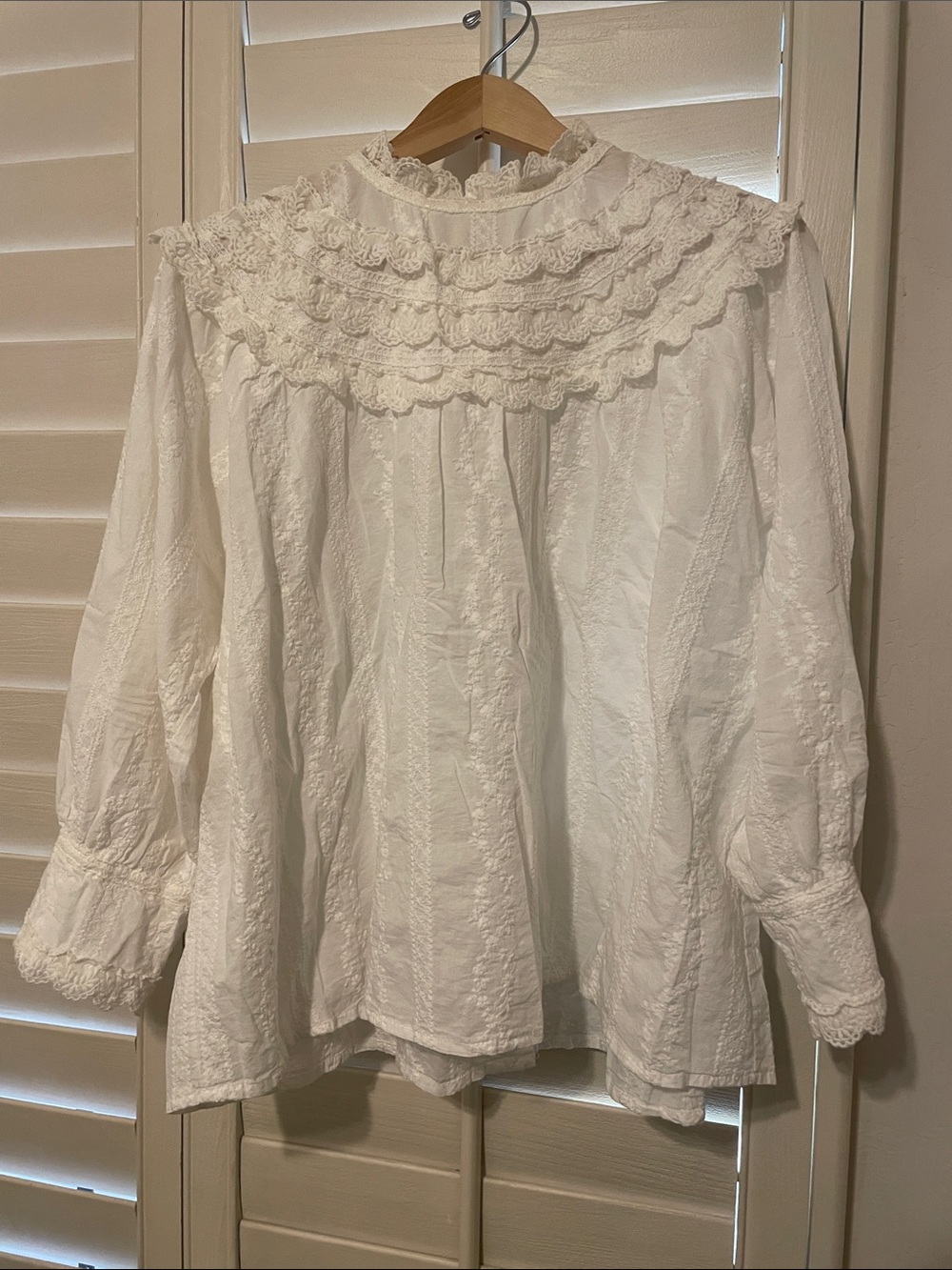 White Lace Ruffled Victorian-Inspired Blouse - Women Tops
